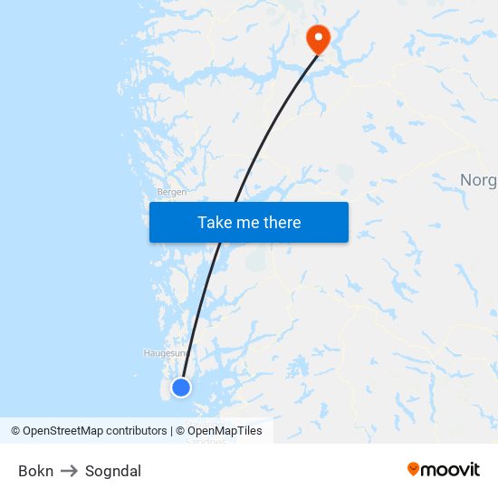 Bokn to Sogndal map