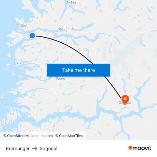 Bremanger to Sogndal map