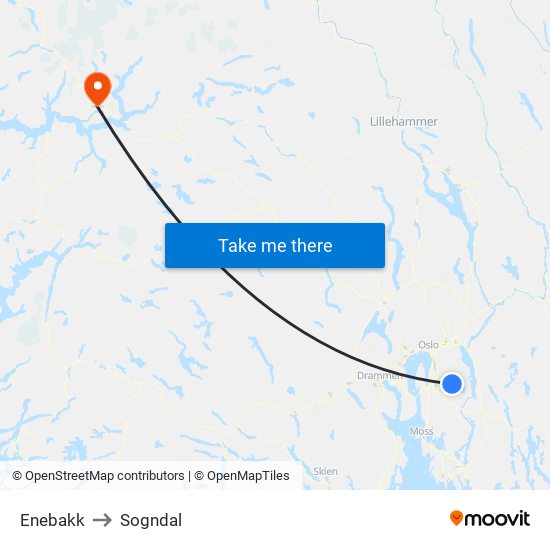 Enebakk to Sogndal map