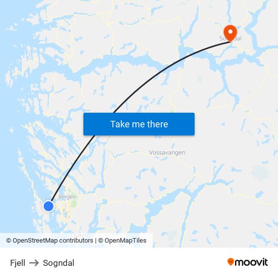 Fjell to Sogndal map