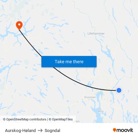 Aurskog-Høland to Sogndal map