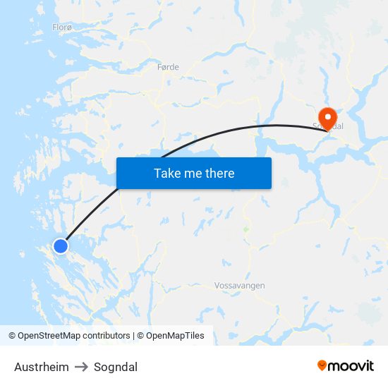 Austrheim to Sogndal map