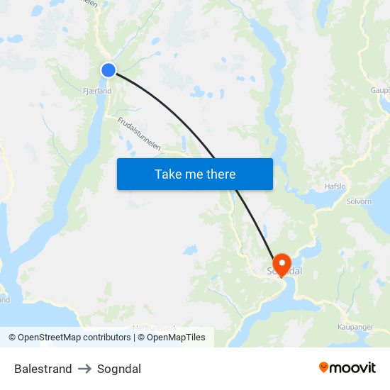 Balestrand to Sogndal map