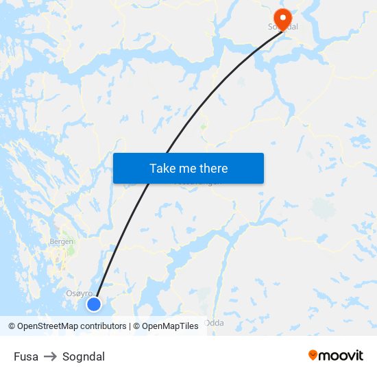 Fusa to Sogndal map