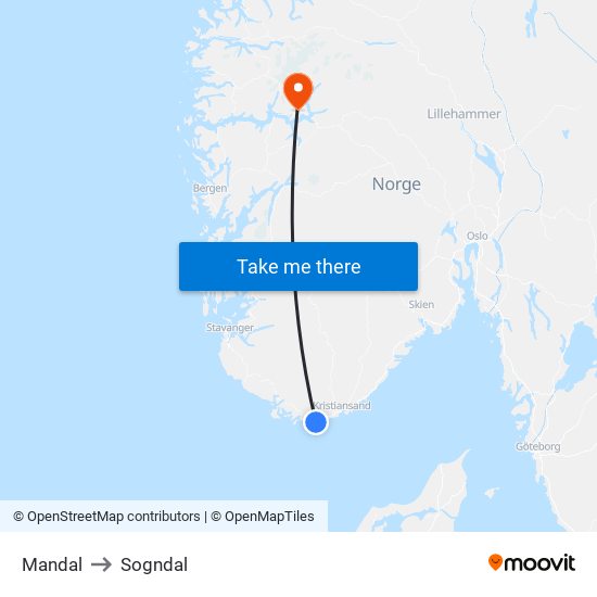 Mandal to Sogndal map