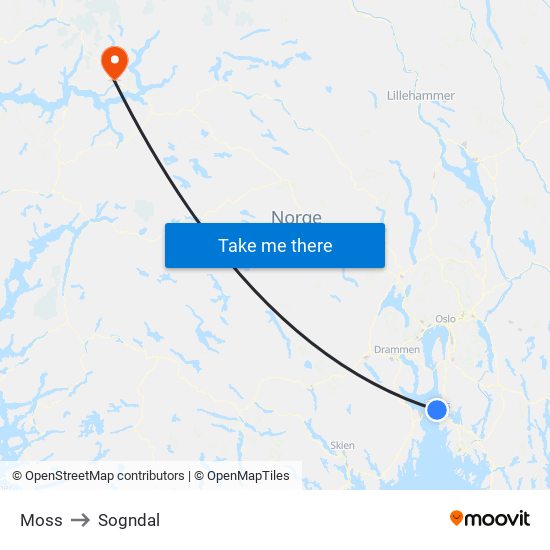 Moss to Sogndal map