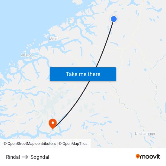 Rindal to Sogndal map