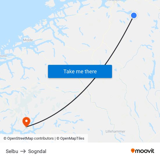 Selbu to Sogndal map
