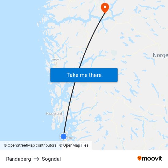 Randaberg to Sogndal map