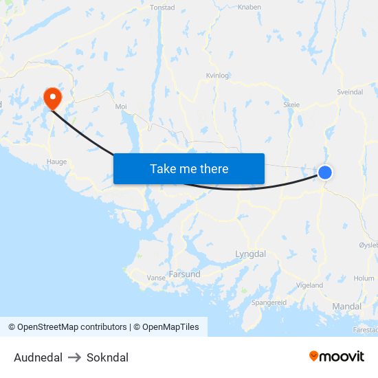 Audnedal to Sokndal map