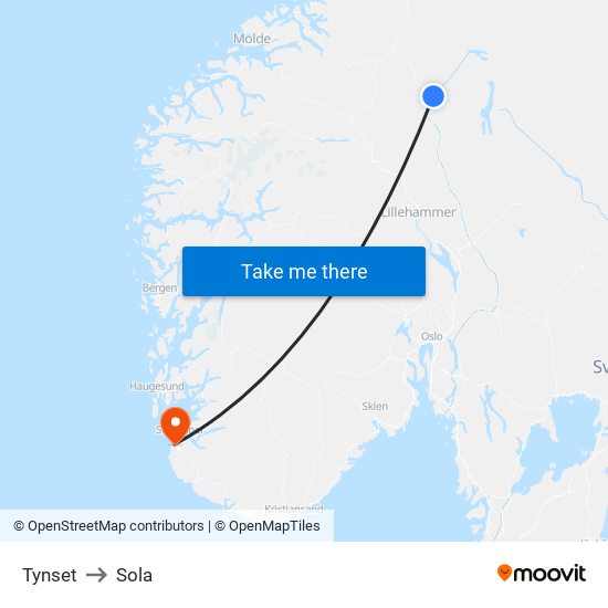 Tynset to Sola map