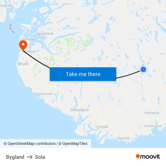 Bygland to Sola map