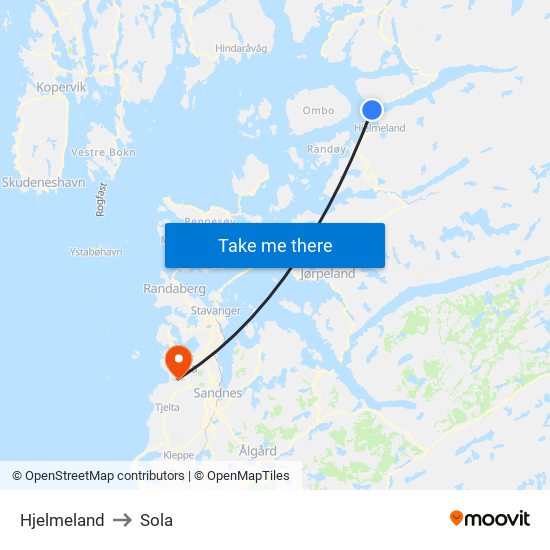 Hjelmeland to Sola map