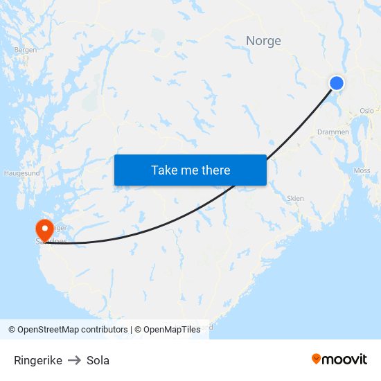 Ringerike to Sola map