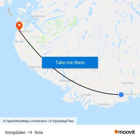 Songdalen to Sola map