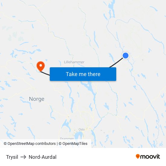 Trysil to Nord-Aurdal map