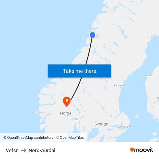 Vefsn to Nord-Aurdal map