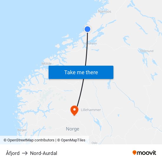 Åfjord to Nord-Aurdal map