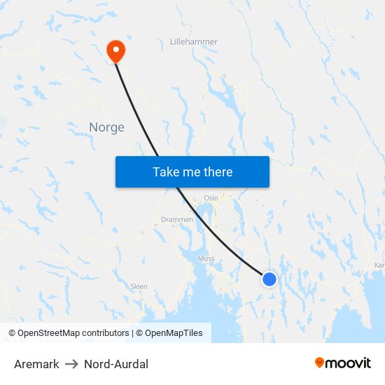 Aremark to Nord-Aurdal map