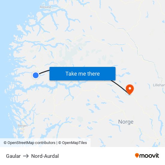 Gaular to Nord-Aurdal map