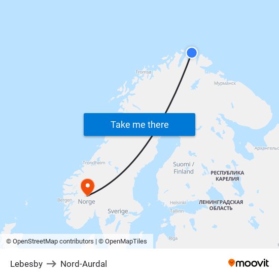 Lebesby to Nord-Aurdal map