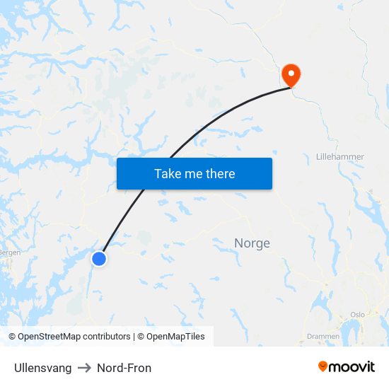 Ullensvang to Nord-Fron map