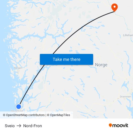 Sveio to Nord-Fron map