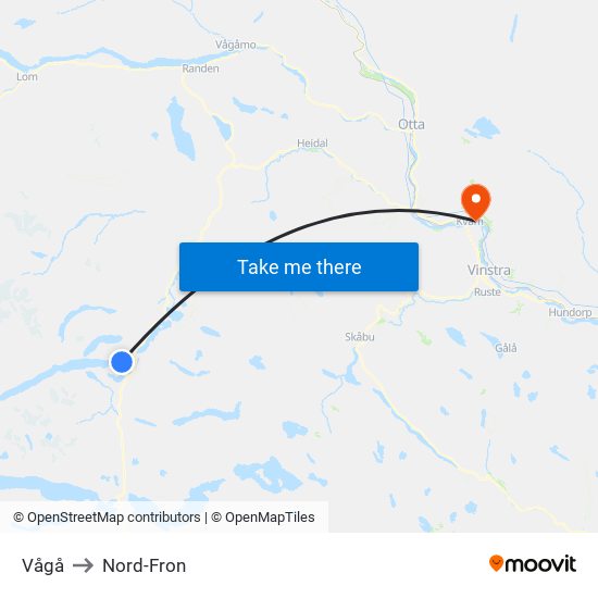 Vågå to Nord-Fron map