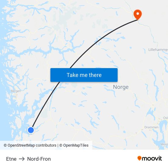 Etne to Nord-Fron map