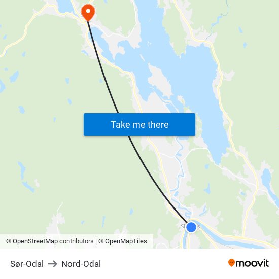 Sør-Odal to Nord-Odal map