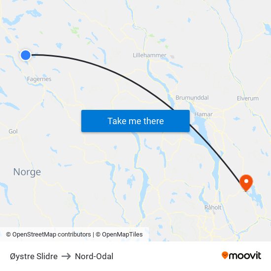 Øystre Slidre to Nord-Odal map