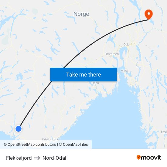 Flekkefjord to Nord-Odal map