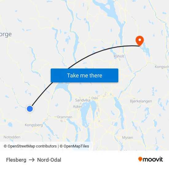 Flesberg to Nord-Odal map