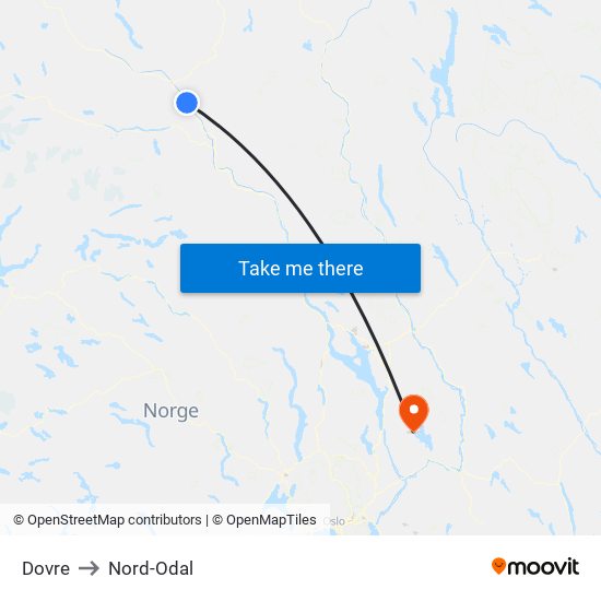 Dovre to Nord-Odal map