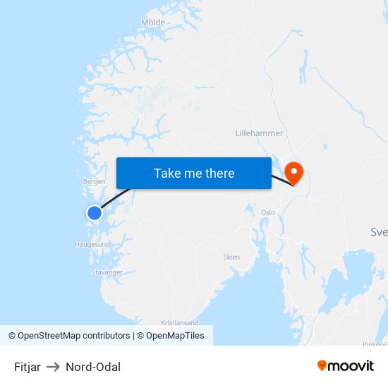 Fitjar to Nord-Odal map