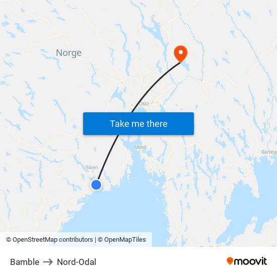 Bamble to Nord-Odal map