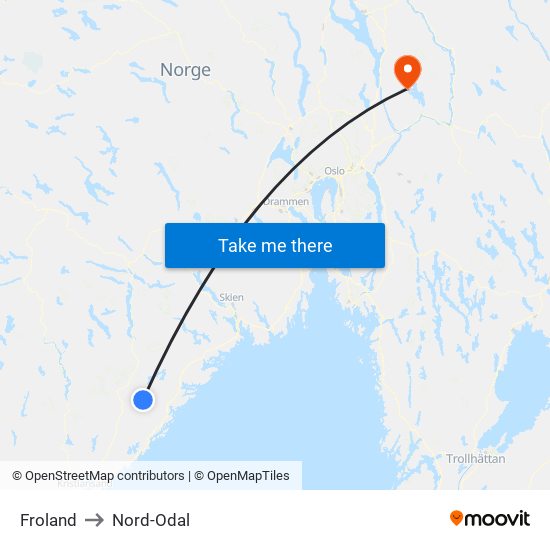 Froland to Nord-Odal map