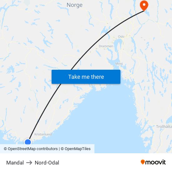 Mandal to Nord-Odal map