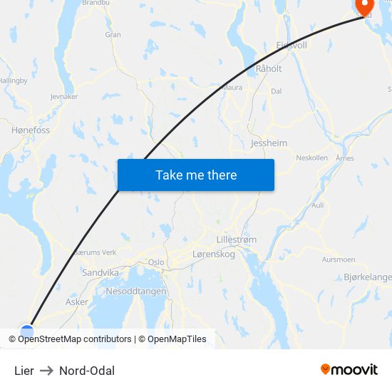 Lier to Nord-Odal map