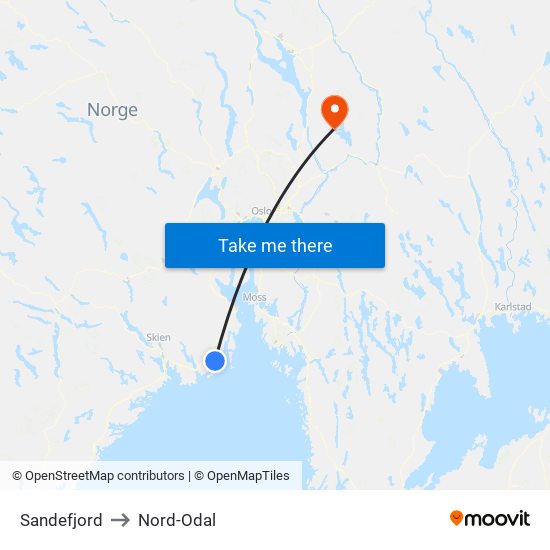 Sandefjord to Nord-Odal map