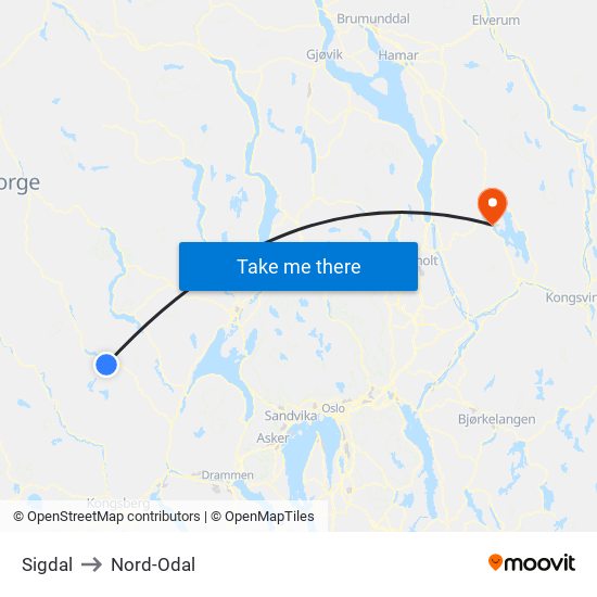 Sigdal to Nord-Odal map