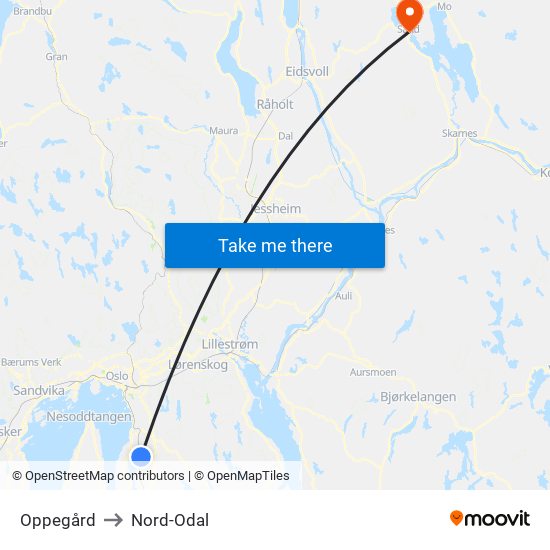 Oppegård to Nord-Odal map