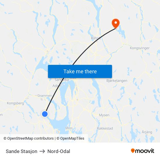 Sande Stasjon to Nord-Odal map