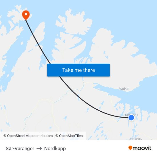 Sør-Varanger to Nordkapp map