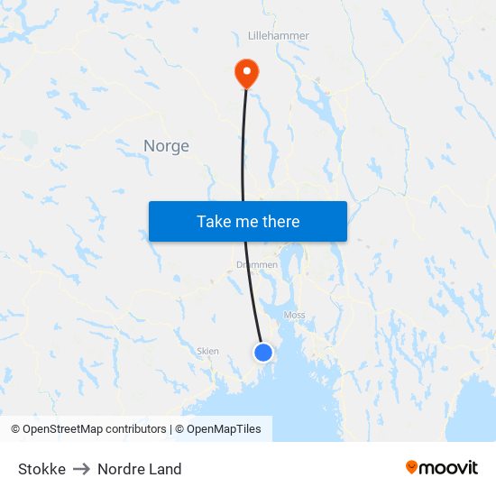 Stokke to Nordre Land map