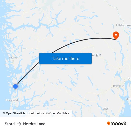 Stord to Nordre Land map