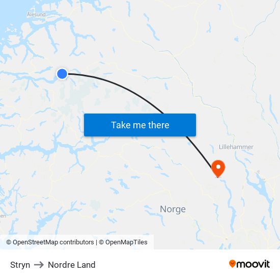 Stryn to Nordre Land map