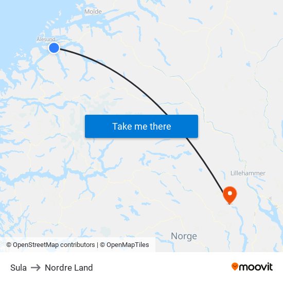 Sula to Nordre Land map