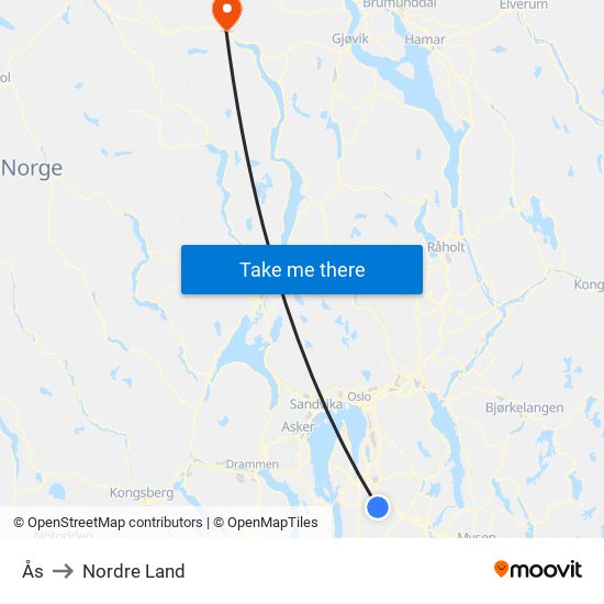 Ås to Nordre Land map