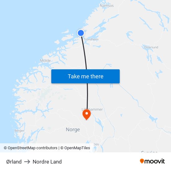 Ørland to Nordre Land map